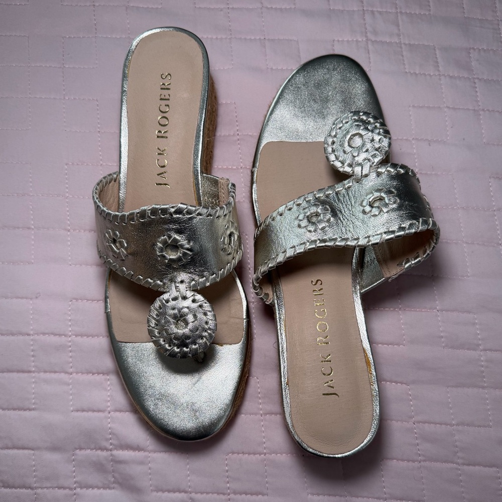 Jack Rogers Mid Wedge Platinum Sandal